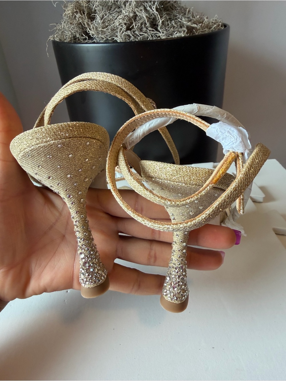 Badgley Mischka Gold Crystal Strap Sandals - Picture 3 of 4